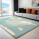 Genérico Verde Alfombra Lavable a máquina 80 x 150 cm, Mapa del MundoAlfombra Antideslizante Resistente a Las Manchas, para salón, Dormitorio, Oficina y decoración del hoga