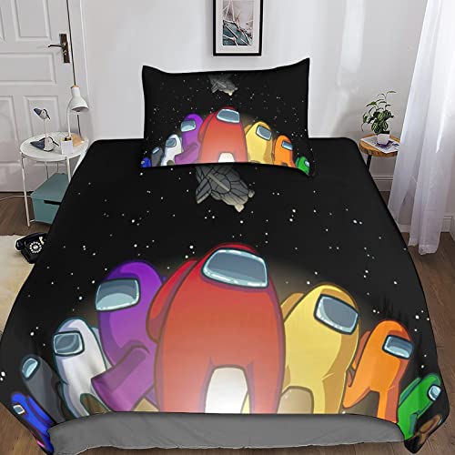 Among-Us Funda De Edredón 3D Dibujos Animados Juego, Juegos De Ropa De Cama De Polialgodón, Fundas De Edredón Impresas De Fácil Cuidado con Funda De Almohada, Single(135x200cm)
