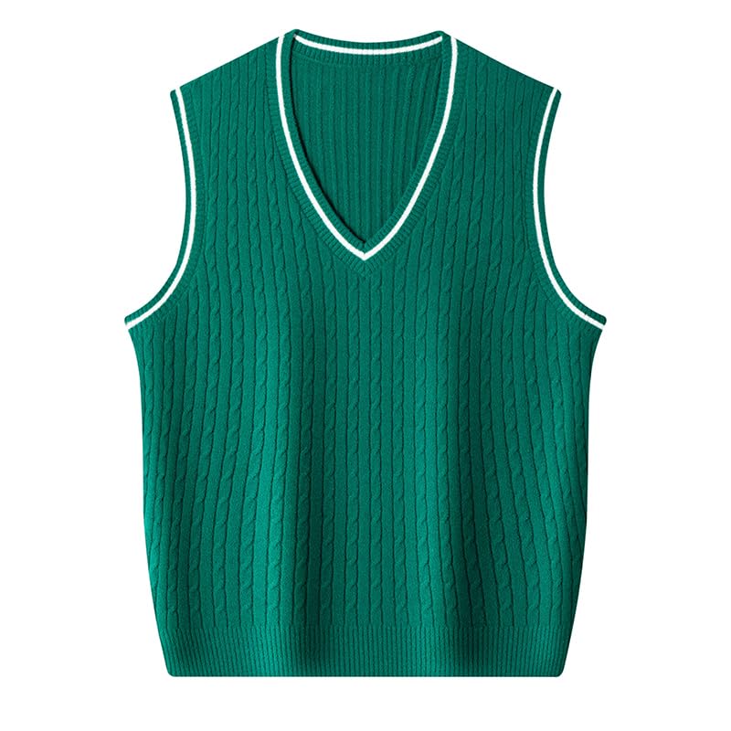 Young Men Wool Knit Vest Sweater Jumpers Sleeveless England Style V Neck for Autumn Winter Contrast Rim Casual4