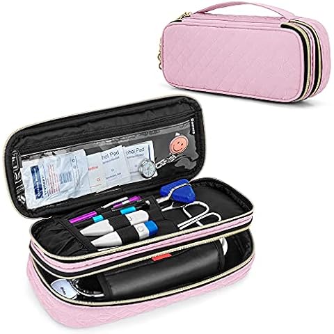 Damero Double Layer Stethoscope Case Compatible with 3M Littmann/ADC/Omron Stethoscope, Stethoscope Carrying Case Travel Bag for Nurse Accessories, Pink Cover