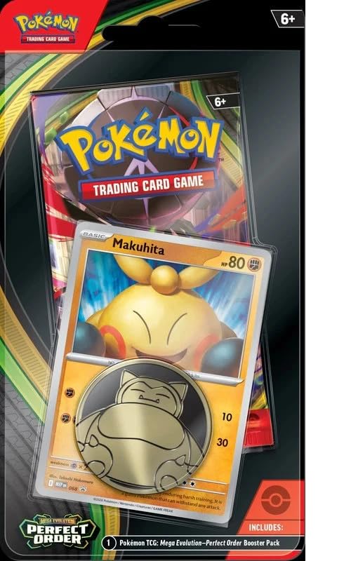 Pokemon Mega Evolution Perfect Order Checklane Blister Pack (1 Booster Pack Makuhita Promo Card & Coin)