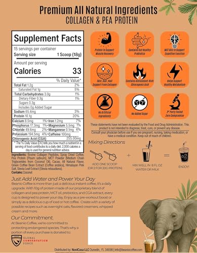 Image of Protein Coffee Mocha with Collagen: Zero Added Sugar, 100% Natural Dairy-Free 10G Protein Instant Blend with Real Cocoa, High CGA Coffee, 100mg Caffeine, Collagen Peptides, 15 Servings