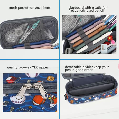 Image of FlowFly Large Capacity Pencil Case for Kids, Boys & Girls - Zippered Multi-Functional Pen Pouch, Soft & Portable Pencil Bag for School, Teens, Students, Football