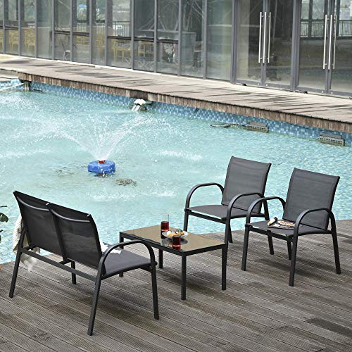 Outsunny 4-Piece Patio Furniture Set Garden Conversation Set with Loveseat, Single Chairs and Coffee Table for Backyard Poolside Balcony - Image 3