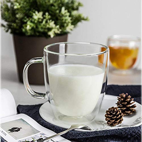 Image of 1Pcs Double Wall Glass Mugs with Handle Glass Coffee Mugs, Clear Tea Cups, Perfect for Cold or Hot Drinks Stylish Espresso Chocolate Cappuccino Shake Fruit Juice Drinkware 350ML
