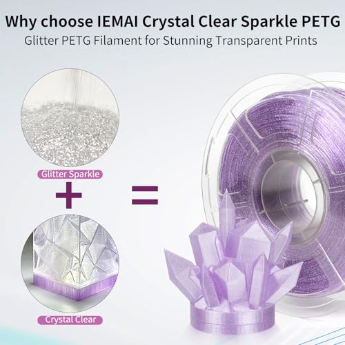 Image of IEMAI Glitter Clear PETG Filament 1.75mm Nebula Purple 1KG, Sparkly Transparent Finish 3D Printer Filament Easy to Print for Lampshades, Home Decor & DIY Models