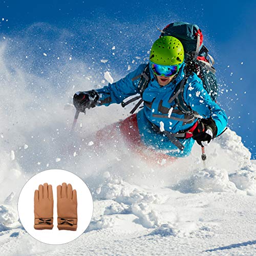 ABOOFAN Luvas de Couro Femininas de Inverno Com Luvas à Prova de Vento de Nó de Arco Luvas de Dedo C