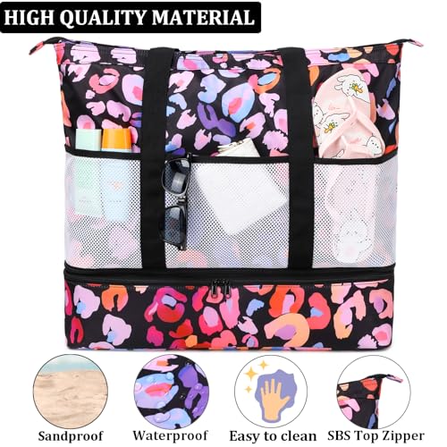 Image of JIANYA Beach Bag Women Waterproof Sandproof Beach Tote Bags with Cooler Top Zipper Large Totes for Beach Pool Travel Daily