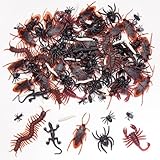 JIAWLEN 120 Pieces Realistic Plastic Bugs Trick Joke 9 Types Scary Insects Cockroaches Spiders Centipedes Scorpions Worms for Halloween Party April Fools Day Decorations