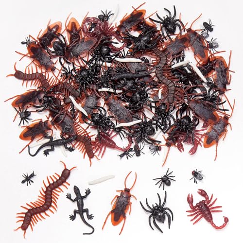JIAWLEN 120 Pieces Realistic Plastic Bugs Trick Joke 9 Types