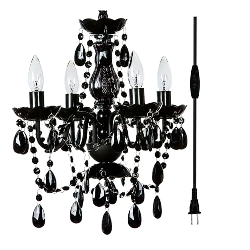 Image of Outdoor 12V Plug-in 4-Light Crystal Chandelier, Black
