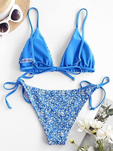 Image of ZAFUL Women's Triangle Bikini Floral String Bikini Set Two Piece Swimsuit Bathing Suits