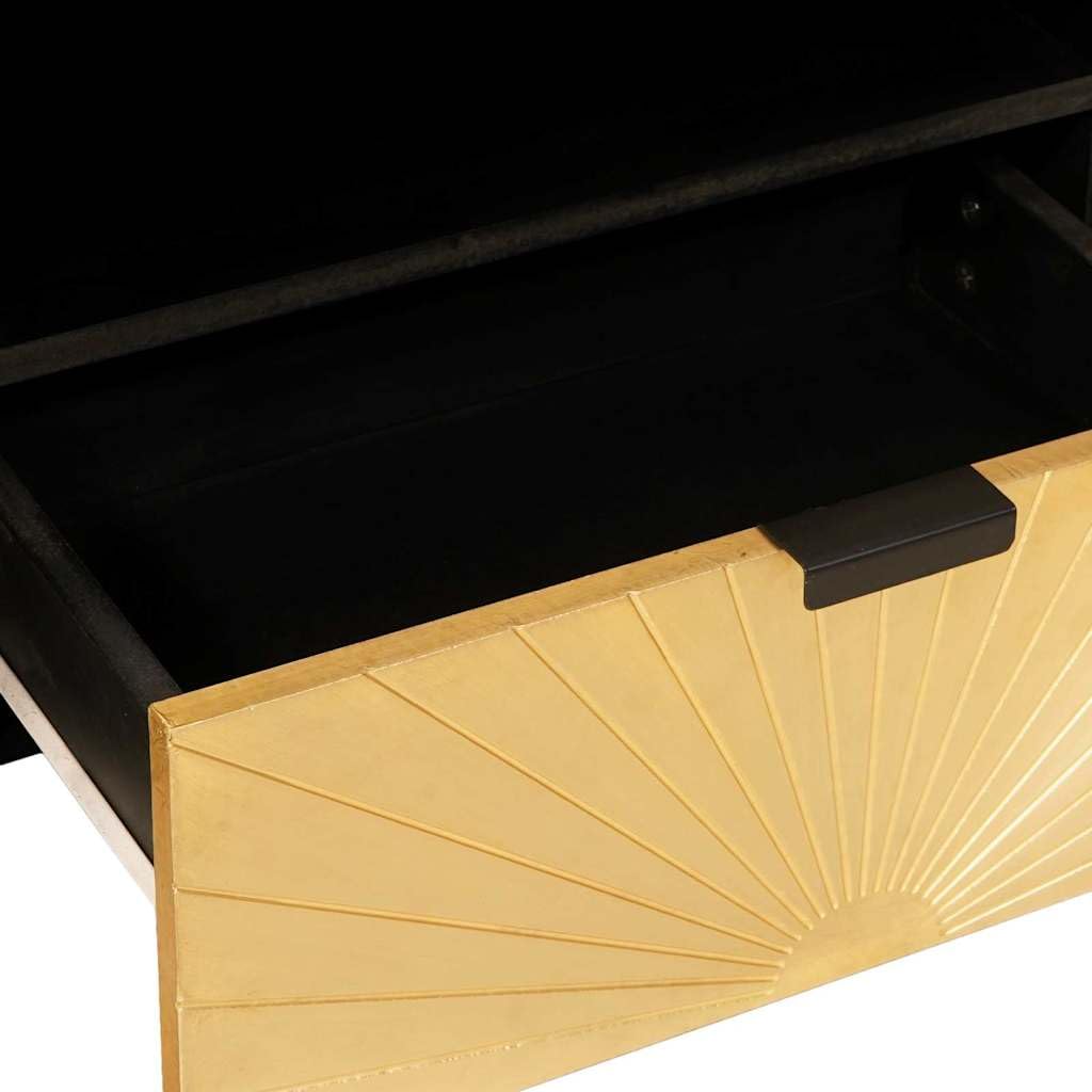 TV-Schrank Schwarz Gold 80x33x46 cm Holzwerkstoff | Mehrere Regale, Kegelfuesse, Stangengriffe, Pflegeleicht mit Feuchttuch