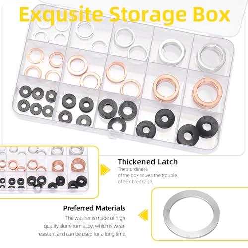 Image of 150Pcs Aluminum & Copper Oil Drain Plug Washers & Seals with Rubber Flat Washers, Compatible with Toyota /Audi /BMW (M10 M12 M14 M16 M18)