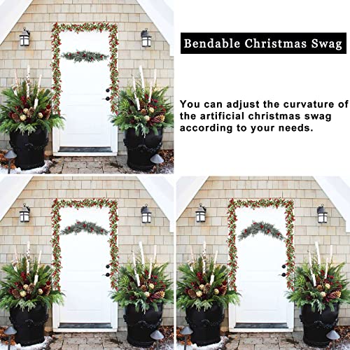 U'artlines Christmas Swag For Front Door Artificial Decorative Swag Decoration With Pine Cone, Berries For Indoor & Outdoor Window Wall Fireplace Mantle Home Holiday Xmas Decor (43" Frost White) #TOP2