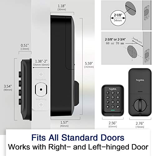 Keyless Entry Door Lock, Hugolog Electronic Keypad Deadbolt Auto Lock, Easy to Install and Program, Battery Backup for Front Door, Garage Door, Back and Side Door, Bedroom Door, Black …