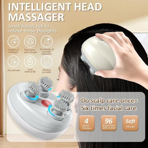 Image of Electric Scalp Massager Scalp Massager - 96 Silicone Kneading Points with Detachable Heads | Multi-Use Scalp, Body & Head Massager for Hair Growth | Ergonomic Green Design (White)