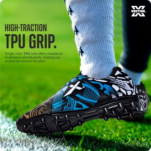 Image of Vector X Fire Soccer Football Shoes Studs with Synthetic Leather Fully Embossed Upper Sports Footwear|Comfortable Lightweight|TPU Sole Double Colour Premoulded Heel Shoe for Adult, Men & Boys