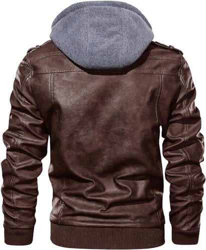 Image of Blaq Ash Men's Faux Leather Hooded Motorcycle Jacket, Zip-Up, with Pockets, Removable Hood