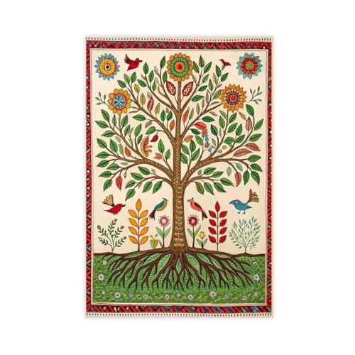 Poster arbre de vie indien en toile bohème pour chambre et bureau de 50x75 cm