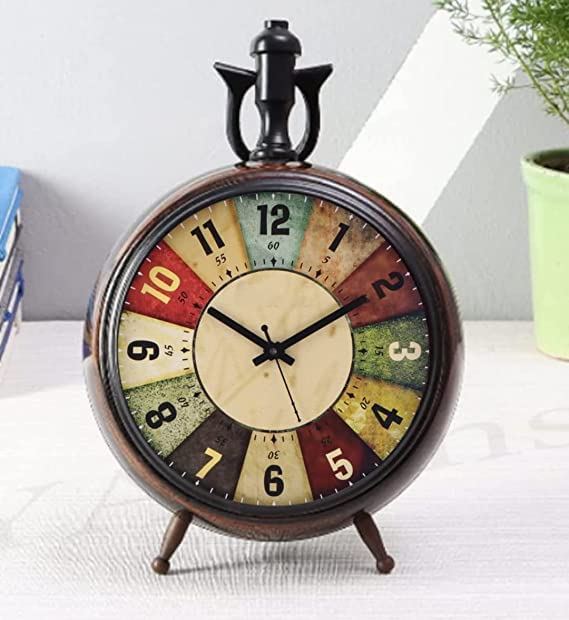 The ANTIQUE'S LAB Table Clock Antique Style Wooden 6 inch dial 4 inch