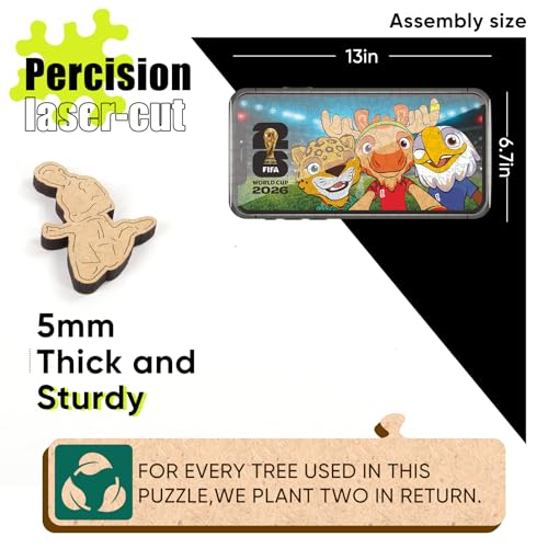 Image of FIFA World Cup 2026 Mascots Wooden Puzzles - 5MM Thick Officially Licensed Poster Puzzles - Premium World Cup 2026 Merchandise, Gift for Football Fan, Jigsaw Puzzle for Adult (Selfie, 200Pcs) | Wooden Jigsaw Puzzle