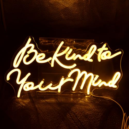 Image of Be kind to Your Mind Neon LED Sign Hippie Letters Reusable Neon Lights for Wall Art Decor, Encouragement Gifts, Health Quote Lamp Light up Bedroom, Office, Home,Study, Reception Room