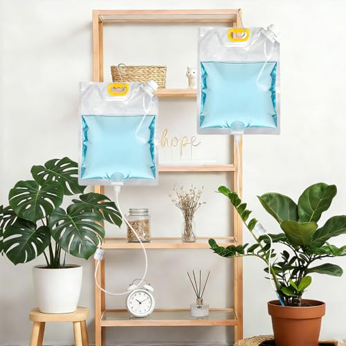 5 Stück 5L Pflanzen Bewässerung Tropfbewässerungsbeutel, mit 5 haken e 5 Verstellbarem Durchfluss Ventilschalter, Automatische Bewässerung, Bewässerungssystem für Urlaub & Alltag Blumentopf