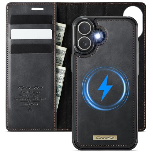 Kowauri Case for iPhone 17, PU Leather Wallet Flip Case with Card Holder RFID Blocking, Magnetic Detachable Shockproof Phone Cover Wireless Charging Compatible for iPhone 17 (6.3 inch), Black