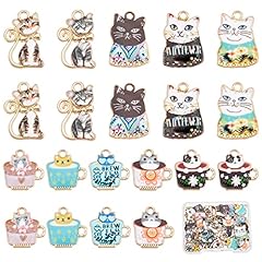 1 Box 40pcs 10 Styles Coffee Cup Cat Enamel Charms