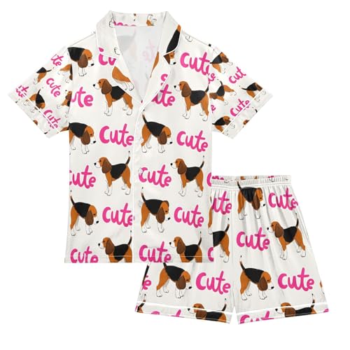 senya Cute Bernese Dog Satin Summer Pajama Sets Silk Short Sleeve Button Down Sleepwear