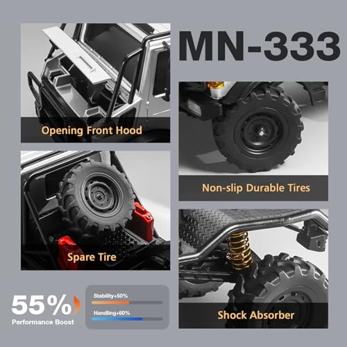 Image of 1 /18 RC Semi-Truck for Adults, MN-333 Unimog Off-Road RC Rock Crawler, 4WD RC Truck RTR Transport Car Alloy Model for Hobby Toy Gifts (Green)