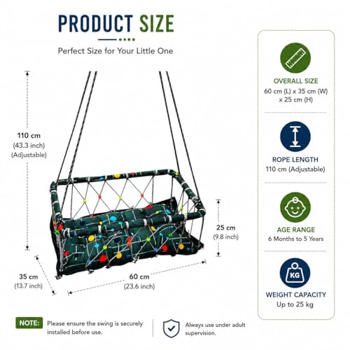Image of Baby Hanging Swing Cradle with Cushioned Seat, Rope Net Frame, Multicolour Polka Dot Print, for Infants