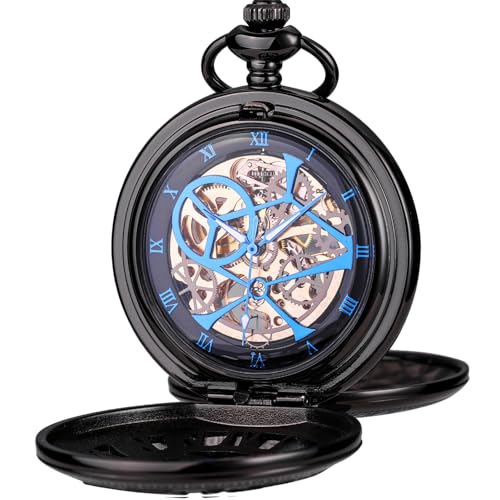 Orologio Da Taschino Meccanico Con Catena - Design Vintage Scheletrato Numeri Romani Con Lente D'Ingrandimento