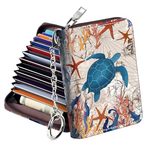 Image of Mayski Credit Card Holder, Zipper Credit Card Wallet for Women, Small Accordion Card Cases Holder, KeyChain Wallet, Business Card Holder(Sea Turtle 01)
