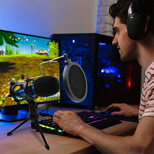 Looyuan Blue Condenser Recording Microphone 3.5Mm Plug And Play Pc Microphone, Broadcast Microphone For Computer Desktop Laptop Mac Windows Online Chatting Podcast Skype Youtube Game（Blue #TOP3