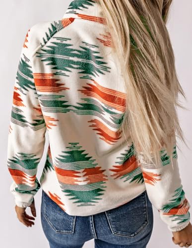 Womens Aztec Print Fleece Jacket Casual Long Sleeve Snap Button Vintage Shacket Coat with Pockets3