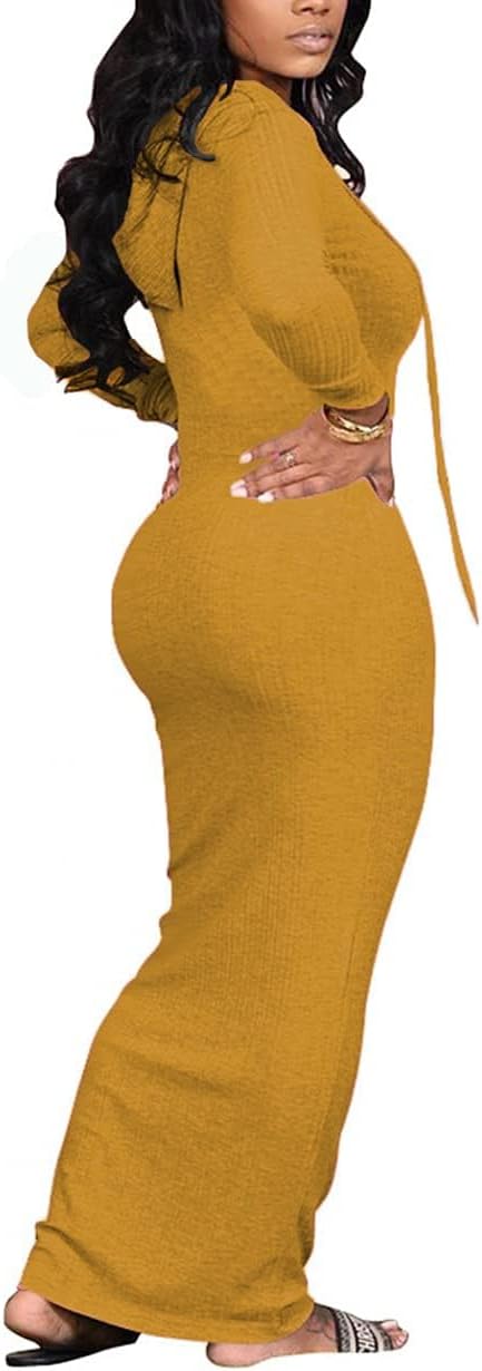 Long Sleeve Bodycon Maxi Dress for Women One Piece Hoodie Sweatshirt Dresses - Image 2