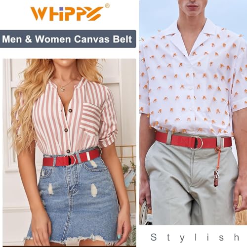 Image of WHIPPY Mens Canvas Belt with Metal Double D-ring 1 1 /2 inch Wide Plus Size Unisex Web Cloth Casual Belt for Jeans Pants