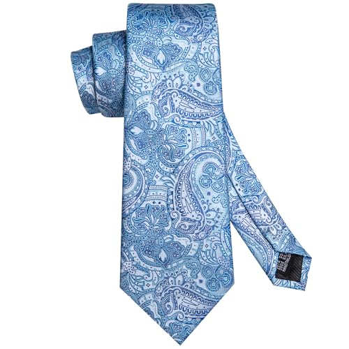 Image of Hi-Tie Mens 70inches Tie Set Extra Long Necktie for Men Cufflinks Handkerchief Big Tall Men Business Wedding