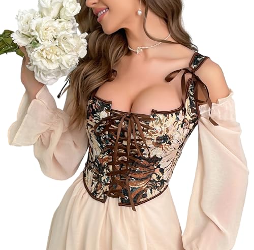 Medieval-Renaissance-Corset-Top for Women - Vintage Floral Bustier Lingerie Bodyshaper Going-Out