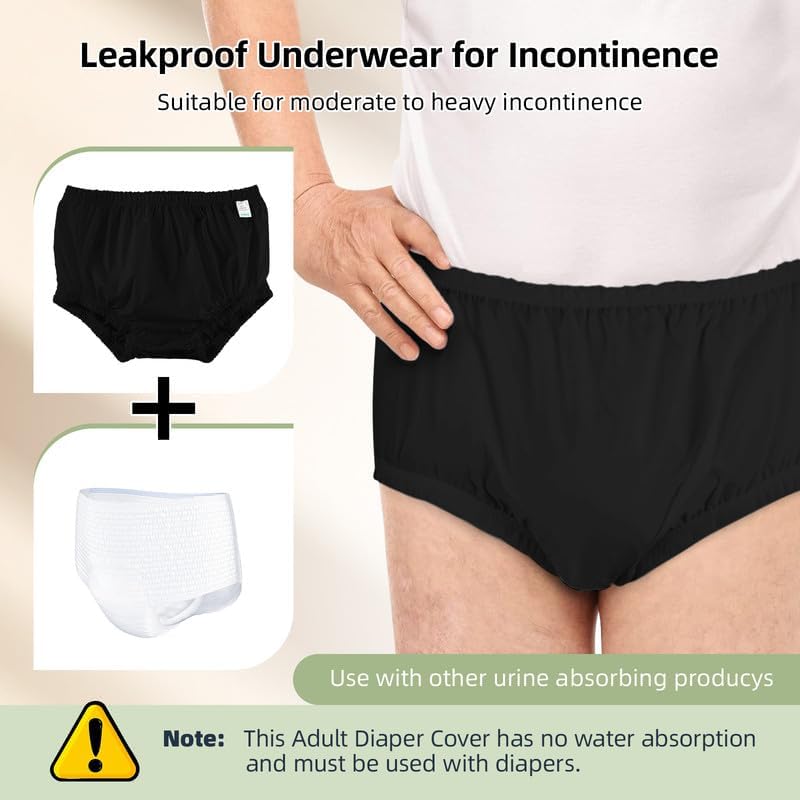 Vista 3 de Carer Adult Diaper Cover Noiseless Leakproof Underwear Cover Durable, Lightweight Waterproof Underwear for Incontinence Beige,Negro -,Gris,Blanco