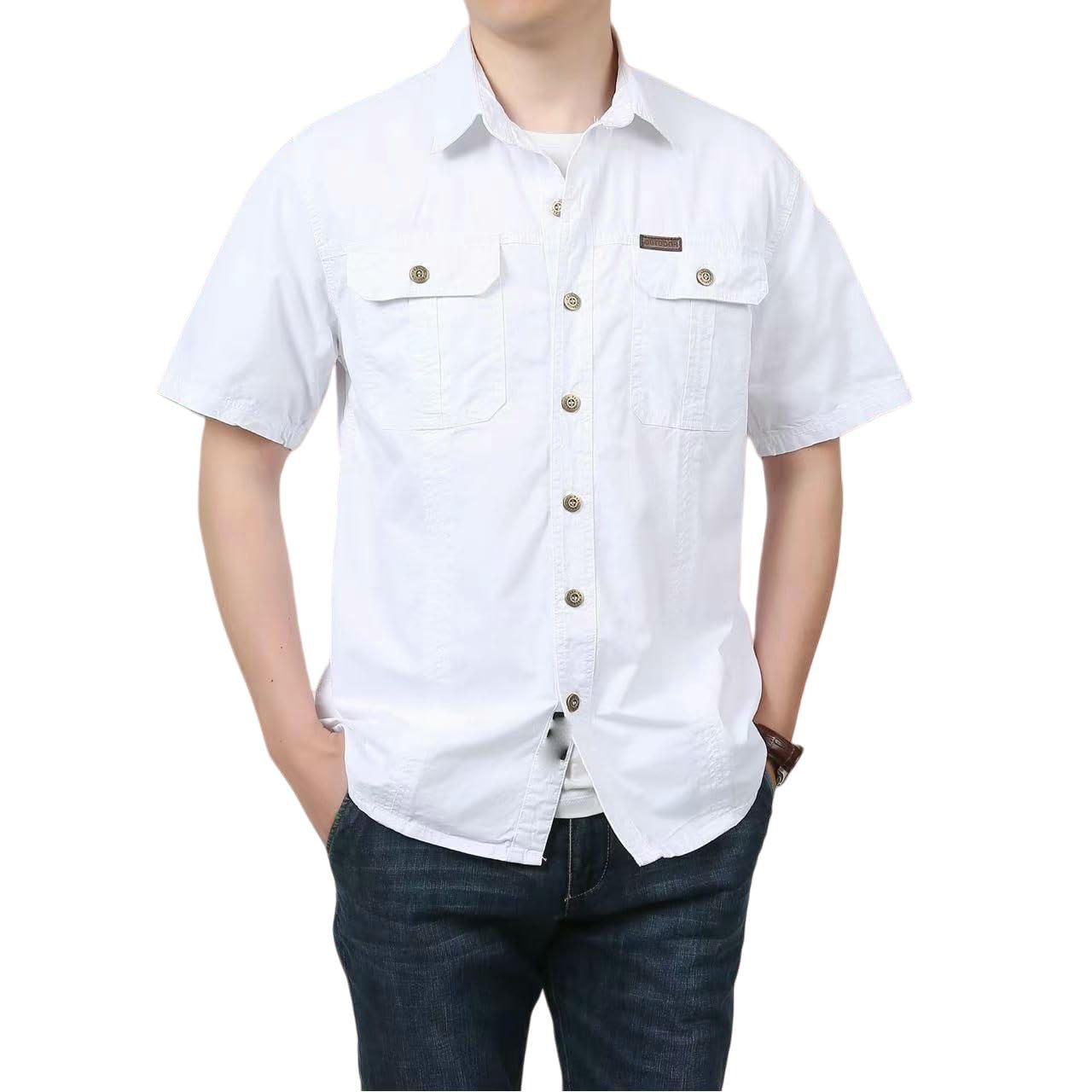 Camicia da lavoro da uomo in cotone, a maniche lunghe, vestibilità larga, leggera, con tasca, per l'uso quotidiano
