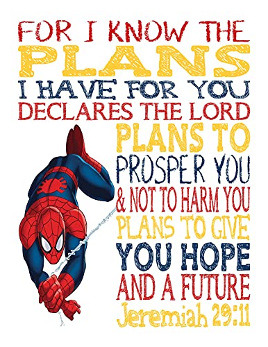 Superhero Christian Nursery Set Of 4 Unframed Prints - Captain America, Hulk, Ironman And Spiderman With Bible Verses #TOP4