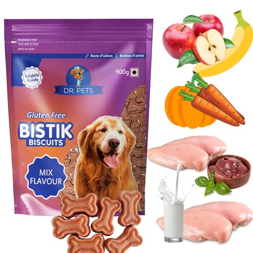 Image of Dr. Pets 900g Bistik Dog Biscuits Treat Mix Flavour | Gluten Free Crunchy Dog Snacks for Puppies & Adult Dogs | Healthy Natural Ingredients Training & Daily Treat