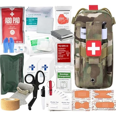 Med Kit Trauma Kit with Tourniquet, Emergency Survival First Aid Kits, EMT IFAK Medical Kit for Severe Bleeding Control, Military Camping and Hiking (Camouflage) Cover