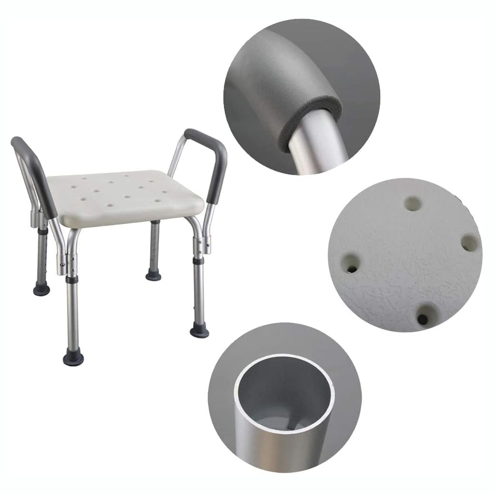 Asiento De Ducha con Asas Silla De Baño Antideslizante - Patas De Altura Ajustable y Pies De Ventosa, Baño Ayuda De Seguridad para Ancianos ， Taburete De Baño De Aleación De Aluminio