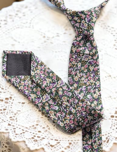 Image of Barry.Wang 100% Cotton Floral Ties for Men 63 inch Extra Long Necktie Clip | Fashion Cotton Printed Neckties,Wildflower 2.76 inch Ties Skinny,Gift Box,Groomsmen Wedding‌ Engagement Graduation