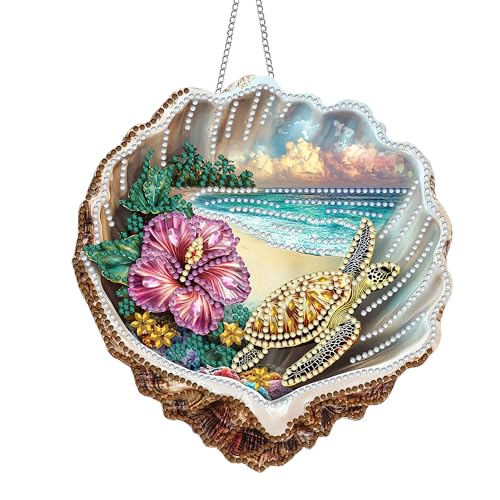 Pavemlo Hanging Diamond Art Kits for Adults Spring Summer Beach   8x8 Inch Double Sided Acrylic Board DIY Crystal Diamond Suncatcher Pendant, Sparkling Home Wall or Window Decoration Handmade Gift F11