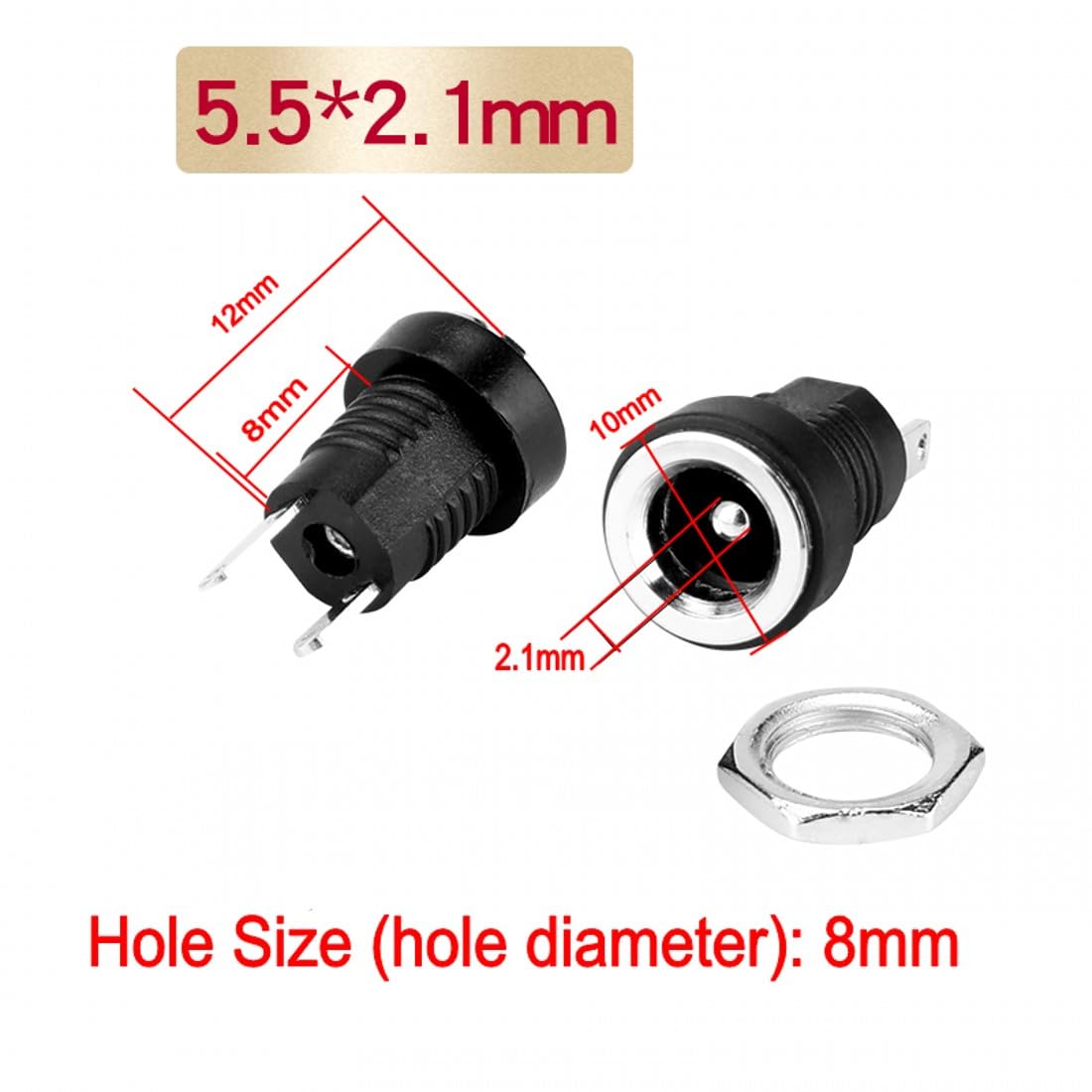 DC 5,5 mm x 2,1 mm DC-Strombuchse, 2 Anschlüsse, weiblich, Panelmontage